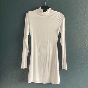Naked Wardrobe White Funnel Neck Long Sleeve Minidress XS